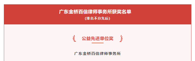 金橋百信榮獲廣州市律師協會頒發的2022年度公益先進單位獎項